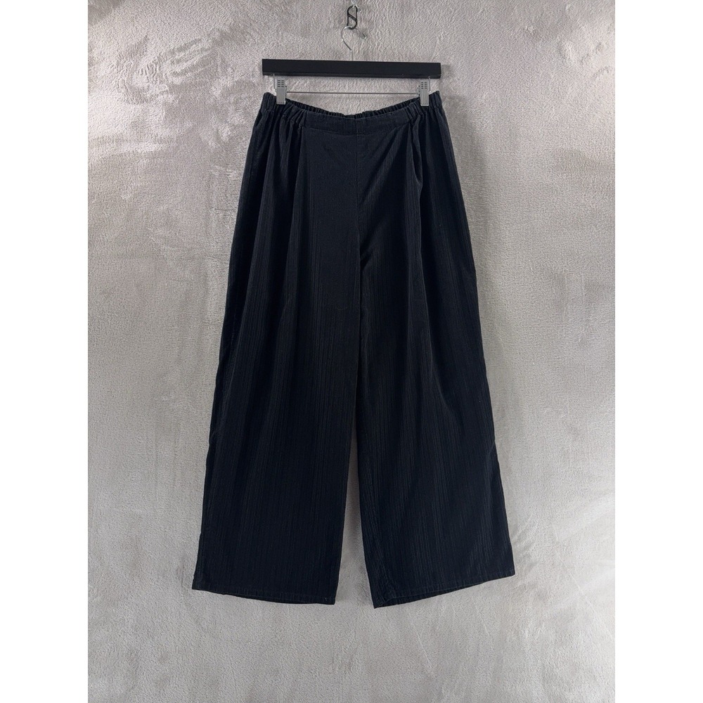 FLAX Wide Leg Pleated Pants Womens Size Small Black Cotton Pull On Casual